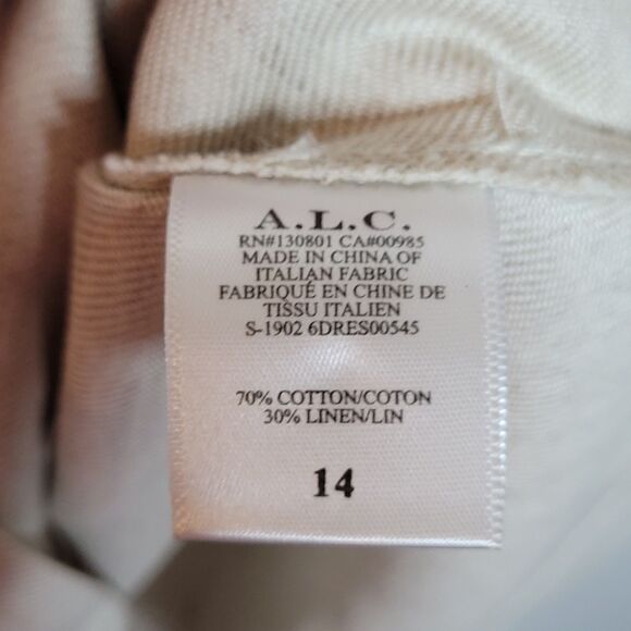 A.L.C. Bryn Belted A-Line Dress Size 14 Ecru Cotton Linen Twill Safari Cargo NWT - Picture 12 of 14